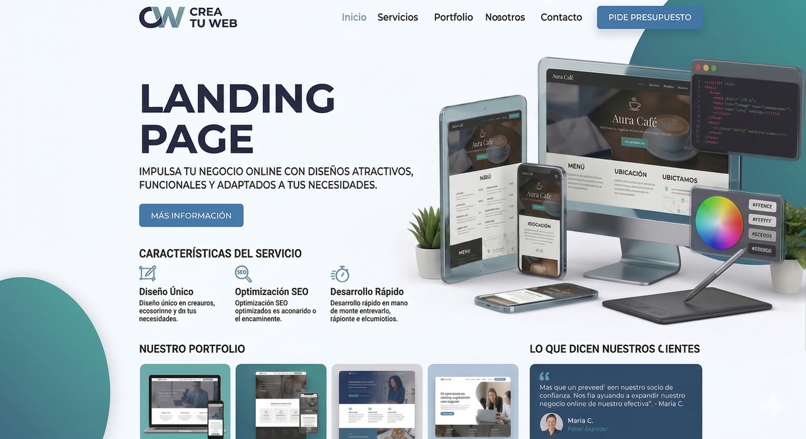 Captura de pantalla de la página web de prueba